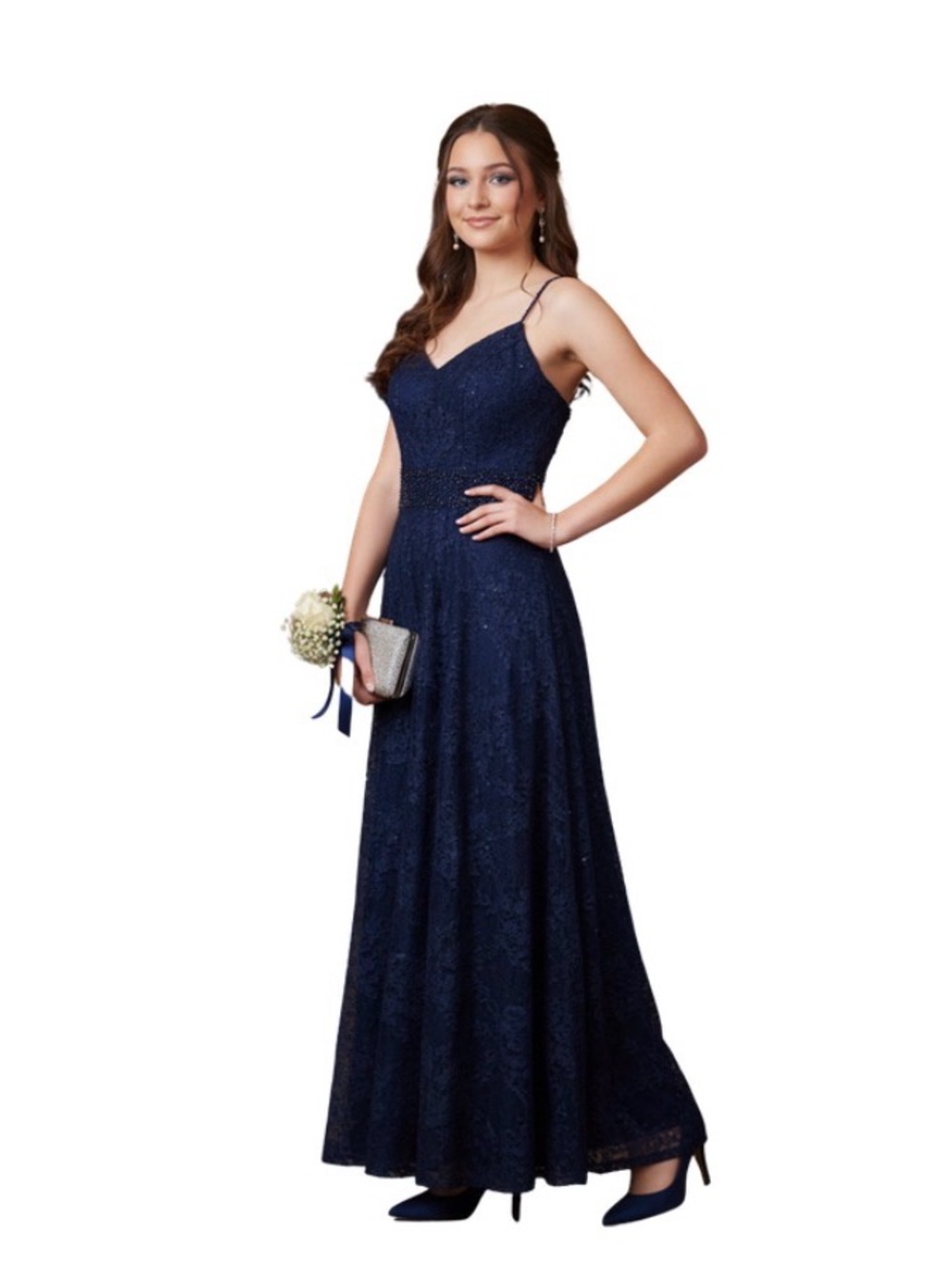 Gianni Bini Navy Lace Spaghetti-Strap Maxi Dress